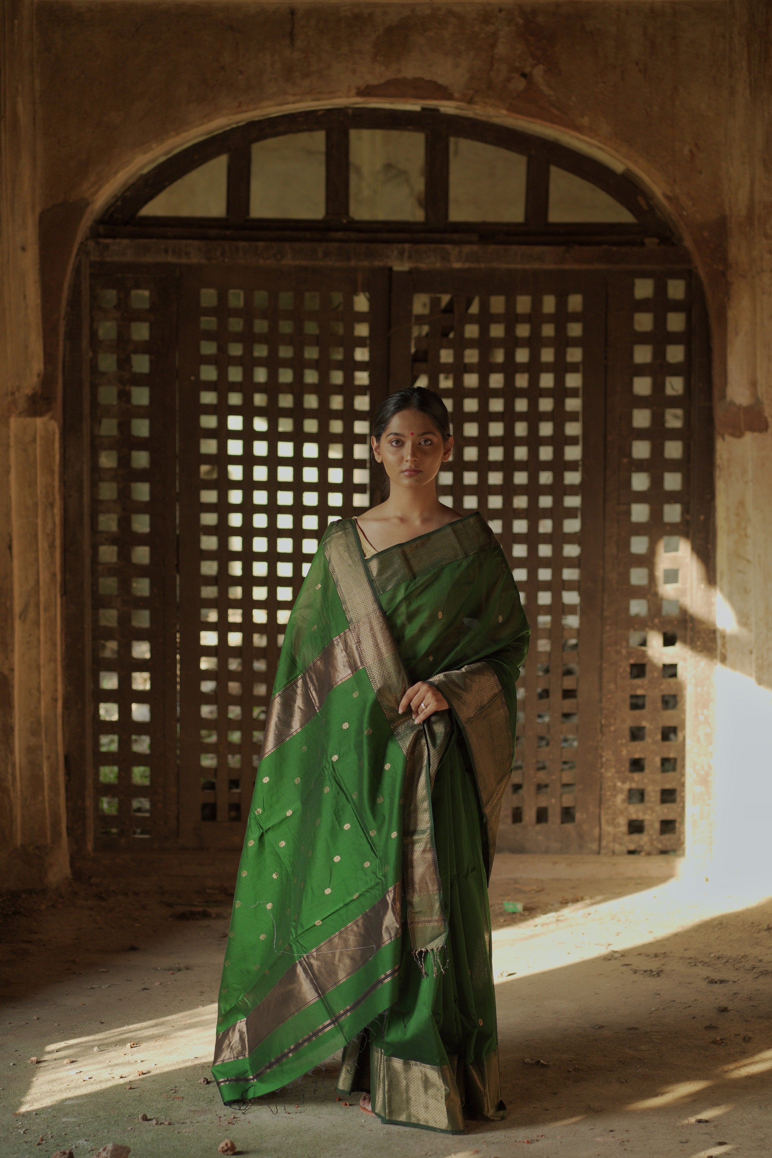 mehendi green saree - ahilya maheshwari saree