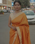 sunset orange saree - mulberry silk saree